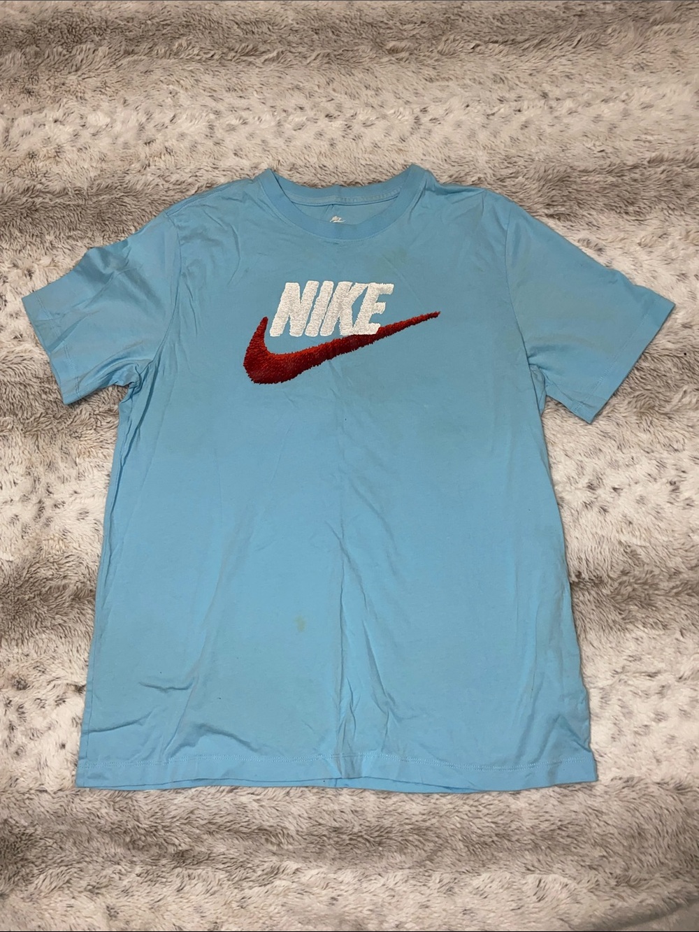 Nike Light Blue Tee with White Logo and Red Swoosh